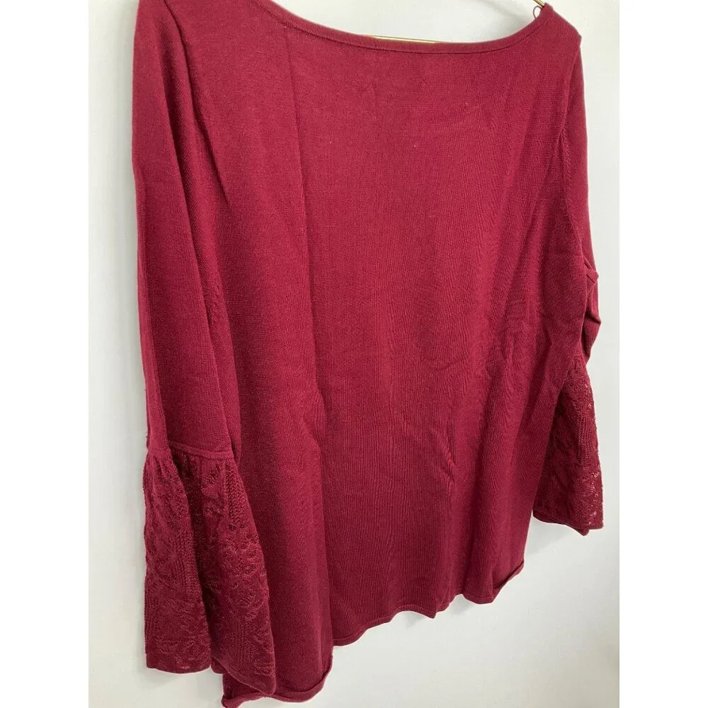 White House Black Market size Large Burgundy lace-sleeve sweater